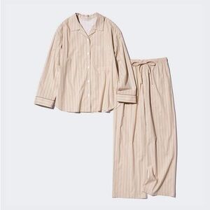 NWT Uniqlo beige striped long sleeve pajamas set - Large